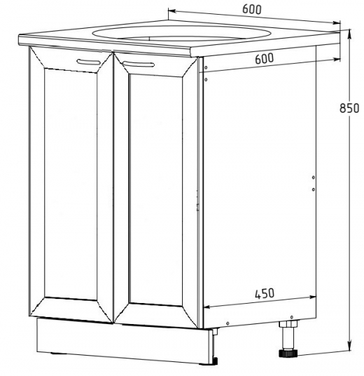 Тумба 600 под мойку врезную рамочная